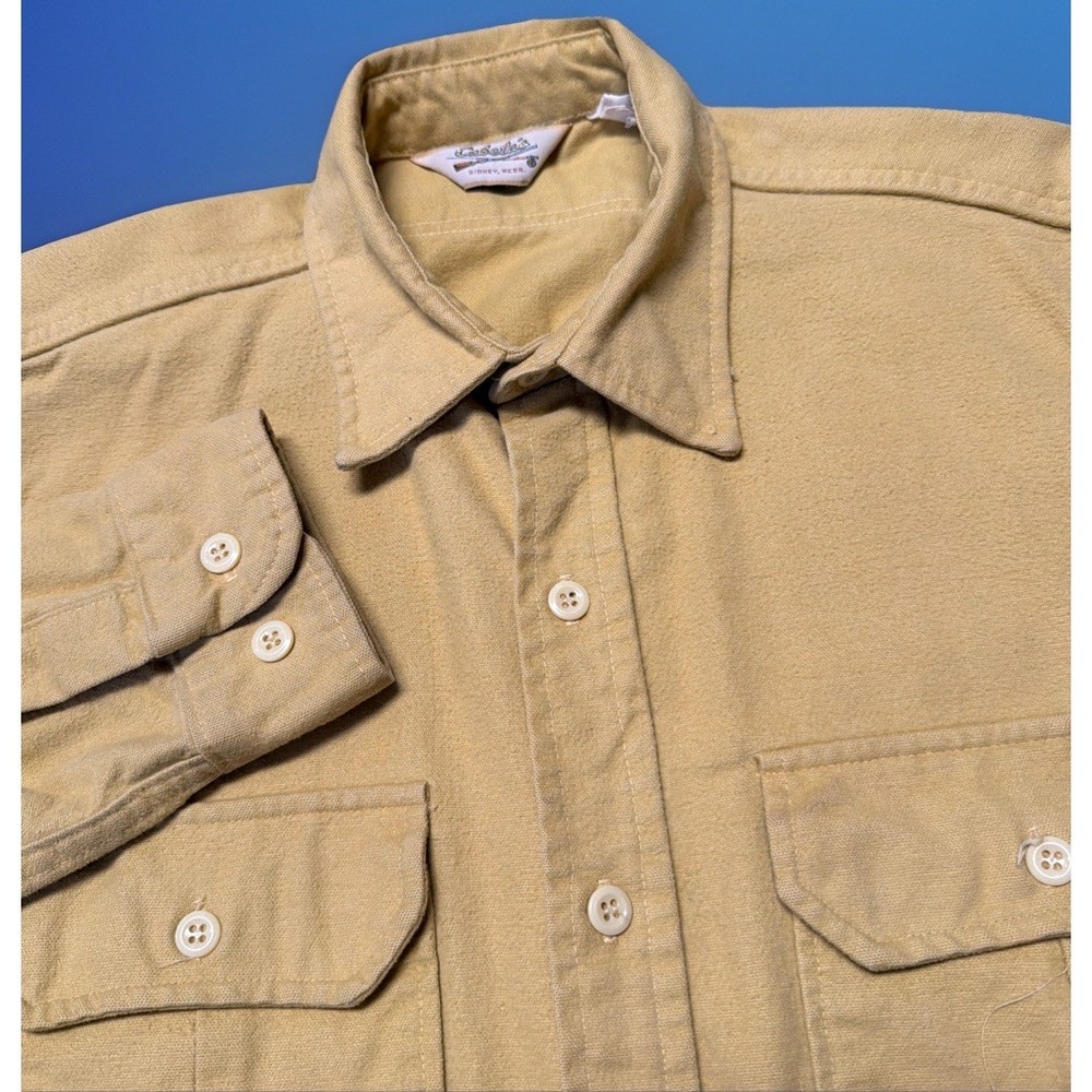Vintage Cabelas Chamois‎ Shirt Men's Large Tan Heavy Shirt Made In USA